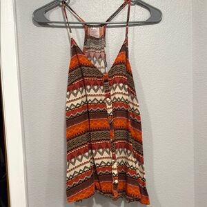 No Boundaries Asymmetrical Orange and White Tank Top